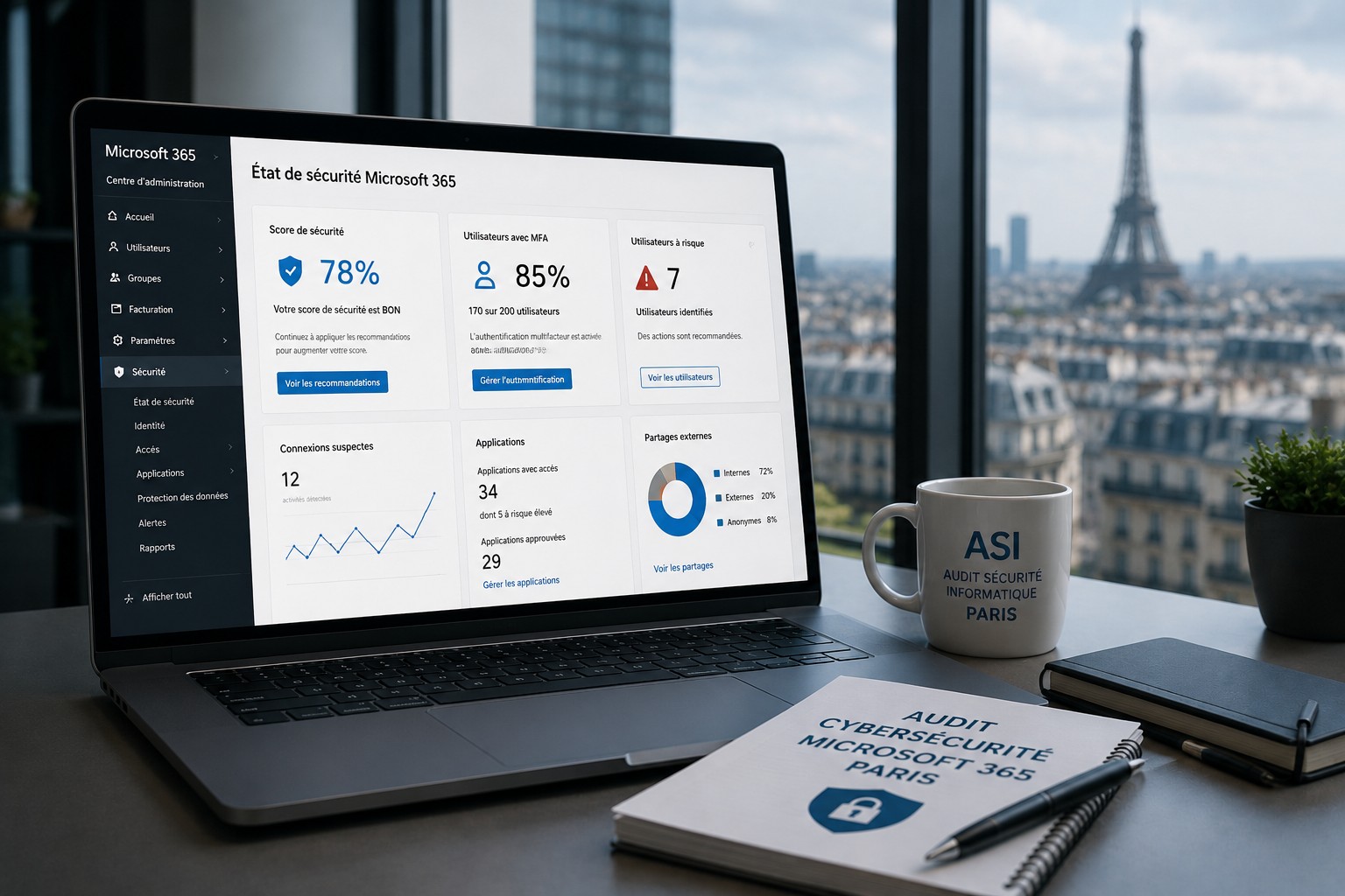 Audit sécurité Microsoft 365 MFA messagerie OneDrive SharePoint et comptes administrateurs