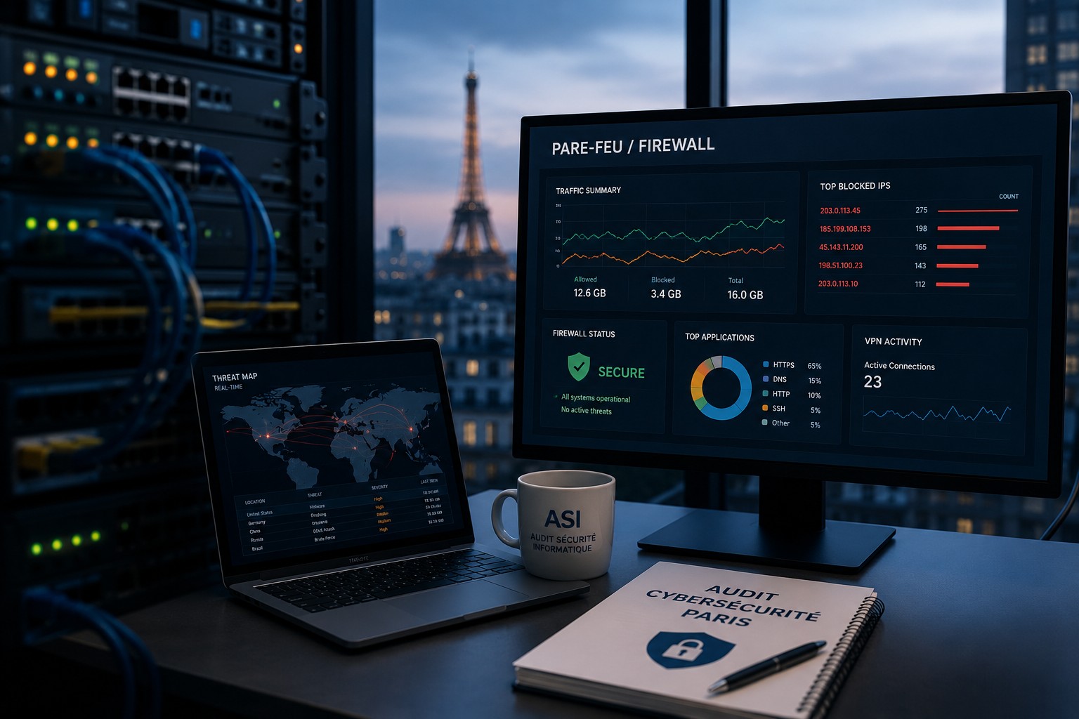 Audit réseau informatique firewall VPN VLAN Wi-Fi et exposition Internet